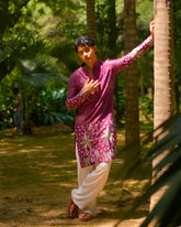 Men’s Heavy Designer Long Kurta – Purple Embroidered